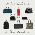 Backpack, tote bag, clutch, handbag. Fashion. The basic wardrobe of a minimalist. Isolated vector